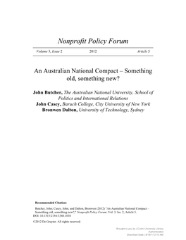 An Australian National Compact – Something Old, Something New?