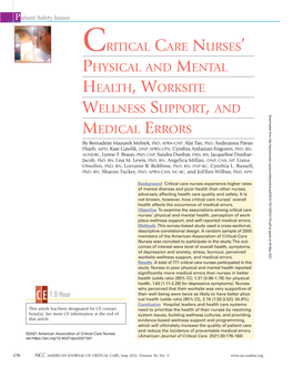 Critical Care Nurses' Physical and Mental Health, Worksite Wellness Support, and Medical Errors