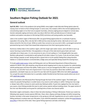 Southern Region Fishing Outlook for 2021 General Outlook