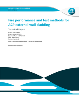 Fire Performance and Test Methods for ACP External Wall Cladding Technical Report