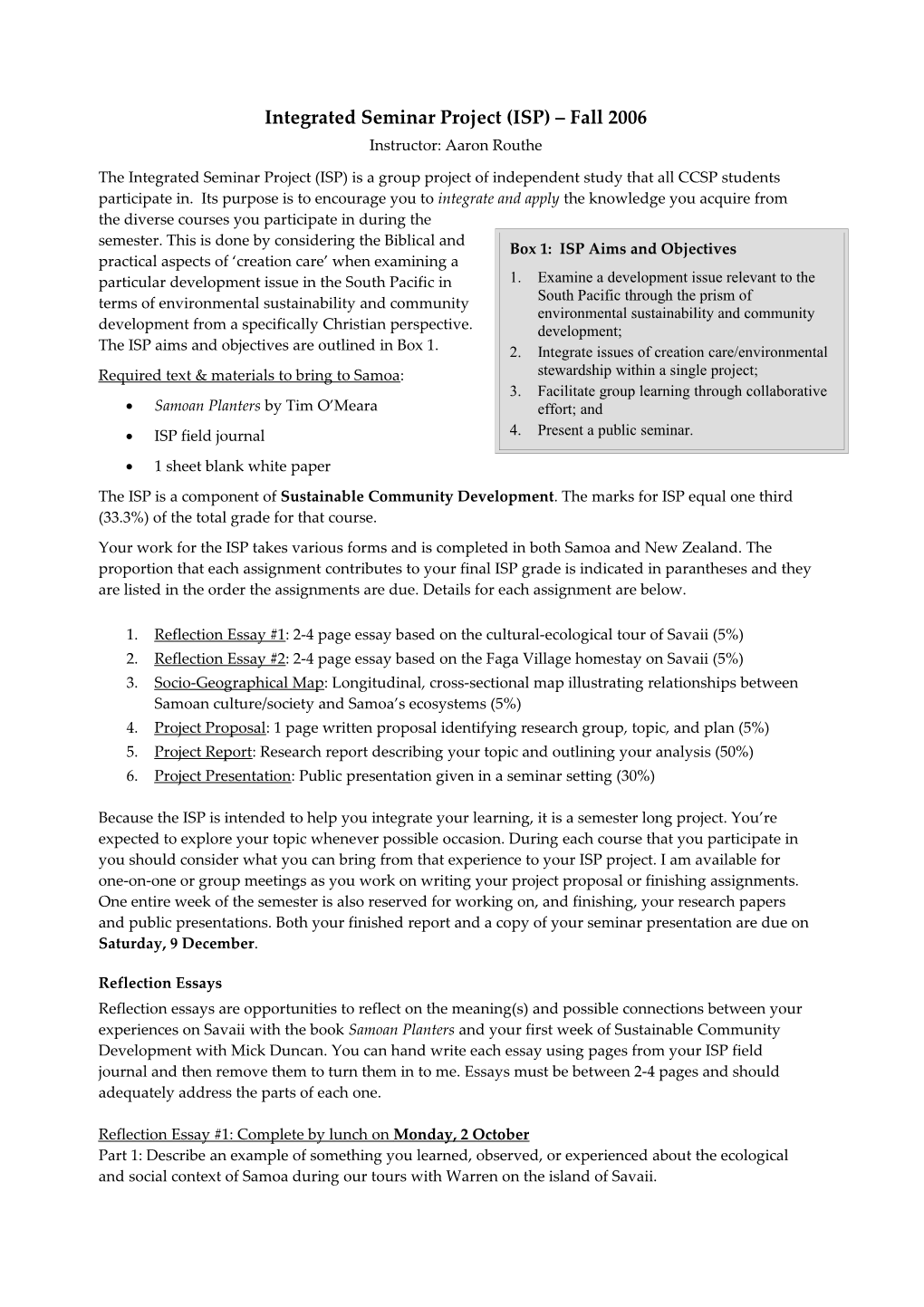 Integrated Seminar Project (ISP)