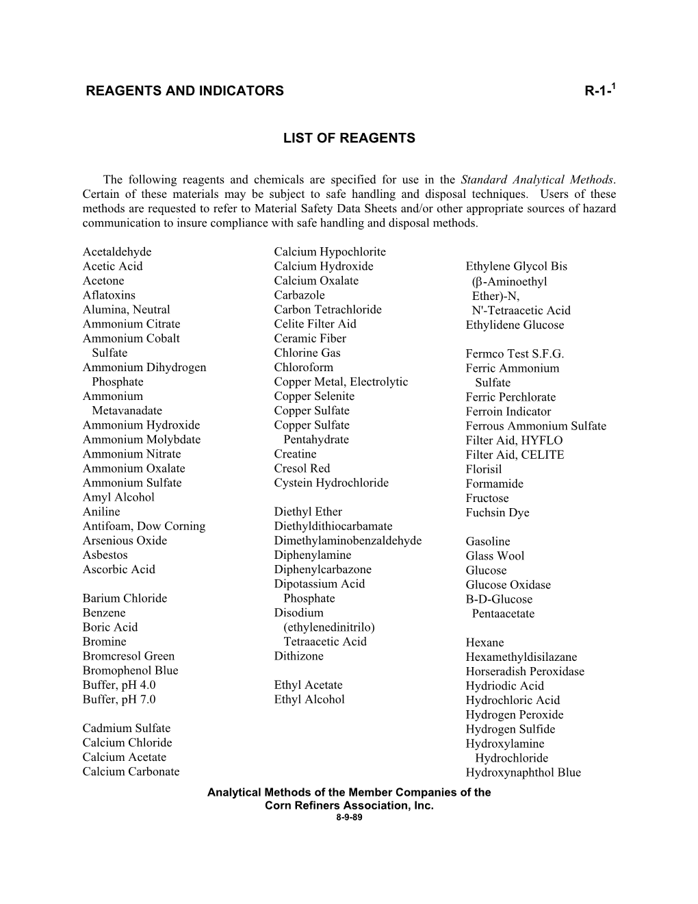 Reagents and Indicators R-1-1 List of Reagents