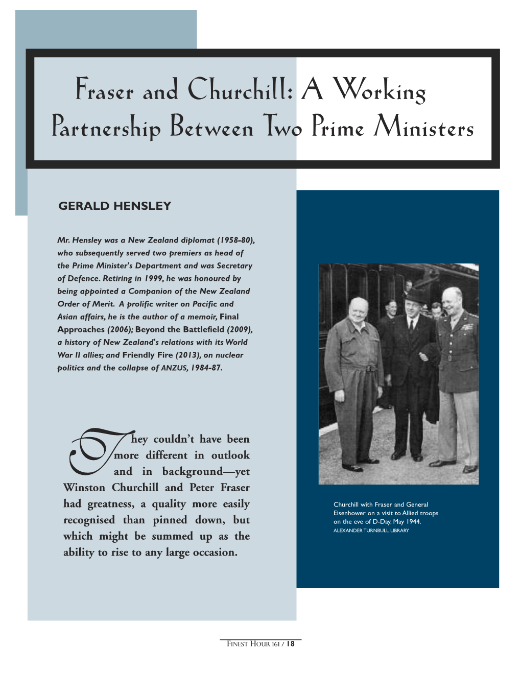 Fraser and Churchill: a Working Partnership Between Two Prime Ministers