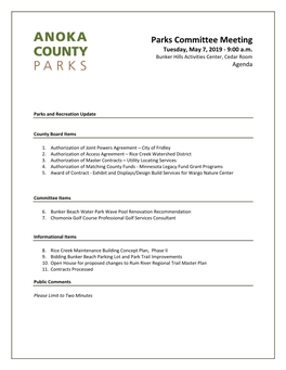Parks Committee Meeting Tuesday, May 7, 2019 - 9:00 A.M