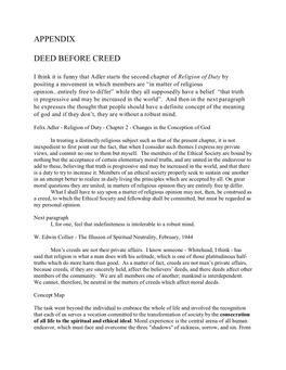 Appendix Deed Before Creed