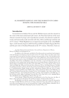 Al-Makrīzī's Khitat and the Markets in Cairo During The