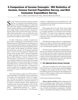IRS Statistics of Income, Census Current Population Survey, and BLS Consumer Expenditure Survey Eric L