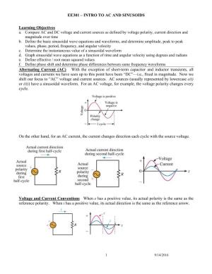 EE301 – INTRO to AC and SINUSOIDS Learning Objectives