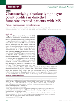 Characterizing Absolute Lymphocyte Count Profiles in Dimethyl Fumarate–Treated Patients with MS