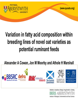 Variation in Fatty Acid Composition Within Breeding Lines of Novel Oat Varieties As Potential Ruminant Feeds