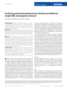Predicting Pubertal Development by Infantile and Childhood Height, BMI, and Adiposity Rebound