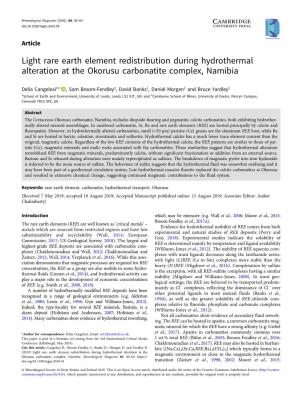 Light Rare Earth Element Redistribution During Hydrothermal Alteration at the Okorusu Carbonatite Complex, Namibia