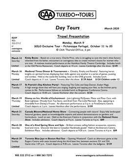 Day Tours March 2020