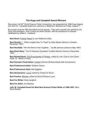 1998 Hugo Awards Statistics