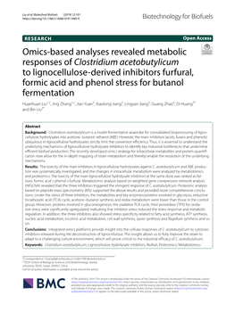 Omics-Based Analyses Revealed Metabolic Responses of Clostridium Acetobutylicum to Lignocellulose-Derived Inhibitors Furfural, F