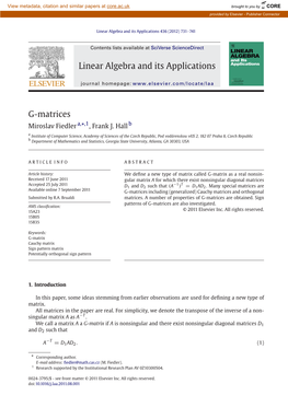 Linear Algebra and Its Applications G-Matrices