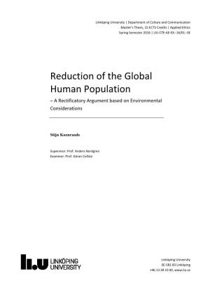 Reduction of the Global Human Population – a Rectificatory Argument Based on Environmental Considerations
