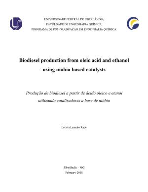 Biodiesel Production from Oleic Acid and Ethanol Using Niobia Based Catalysts