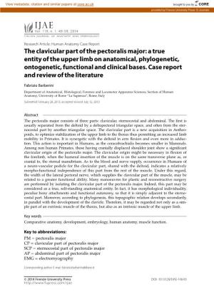 The Clavicular Part of the Pectoralis Major: a True Entity of the Upper Limb on Anatomical, Phylogenetic, Ontogenetic, Functional and Clinical Bases