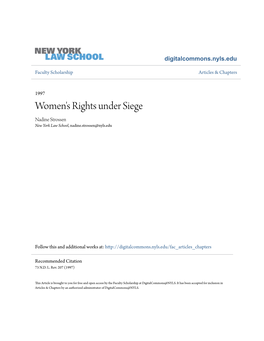 Women's Rights Under Siege Nadine Strossen New York Law School, Nadine.Strossen@Nyls.Edu