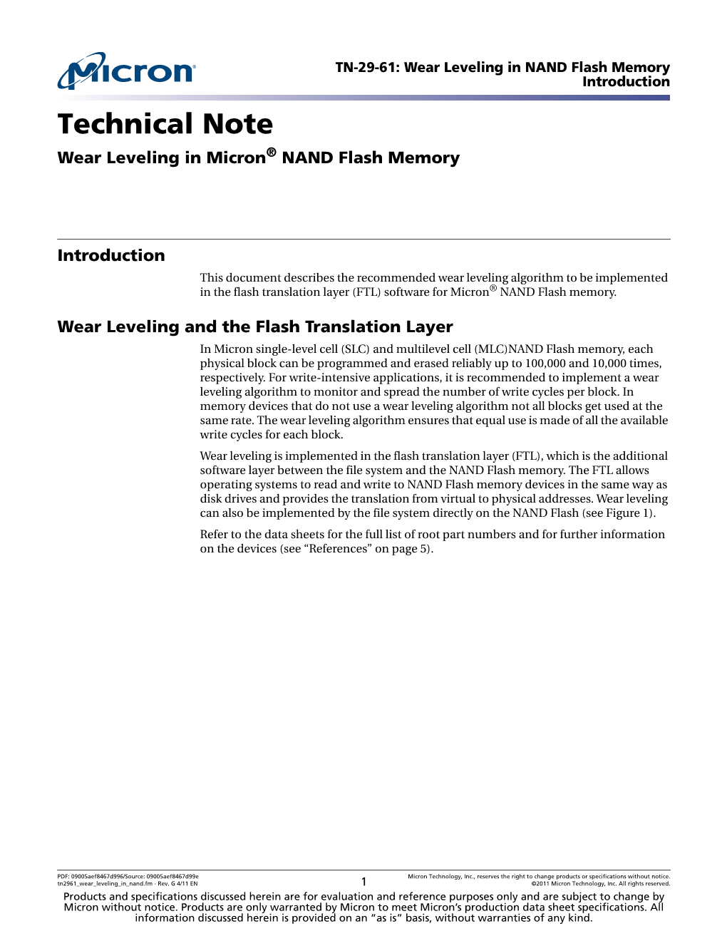 Wear Leveling in Micron® NAND Flash Memory