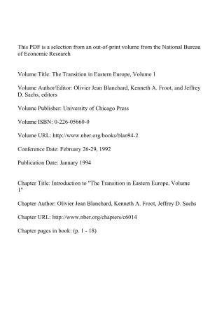 Introduction To" the Transition in Eastern Europe, Volume 1"