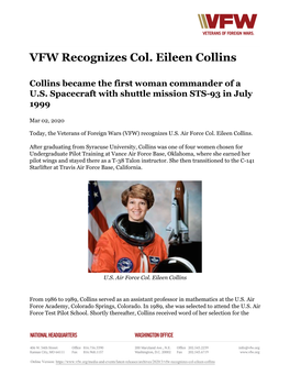 VFW Recognizes Col. Eileen Collins
