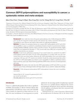Common SEP15 Polymorphisms and Susceptibility to Cancer: a Systematic Review and Meta-Analysis