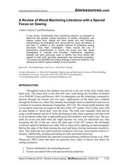 A Review of Wood Machining Literature with a Special Focus on Sawing