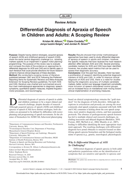 Differential Diagnosis of Apraxia of Speech in Children and Adults: a Scoping Review
