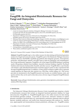Fungidb: an Integrated Bioinformatic Resource for Fungi and Oomycetes