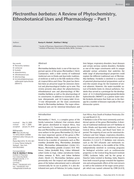 Plectranthus Barbatus: a Review of Phytochemistry, Ethnobotanical Uses and Pharmacology – Part 1