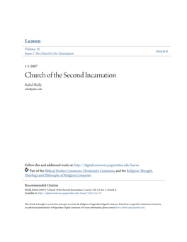 Church of the Second Incarnation Rubel Shelly Rshelly@Rc.Edu