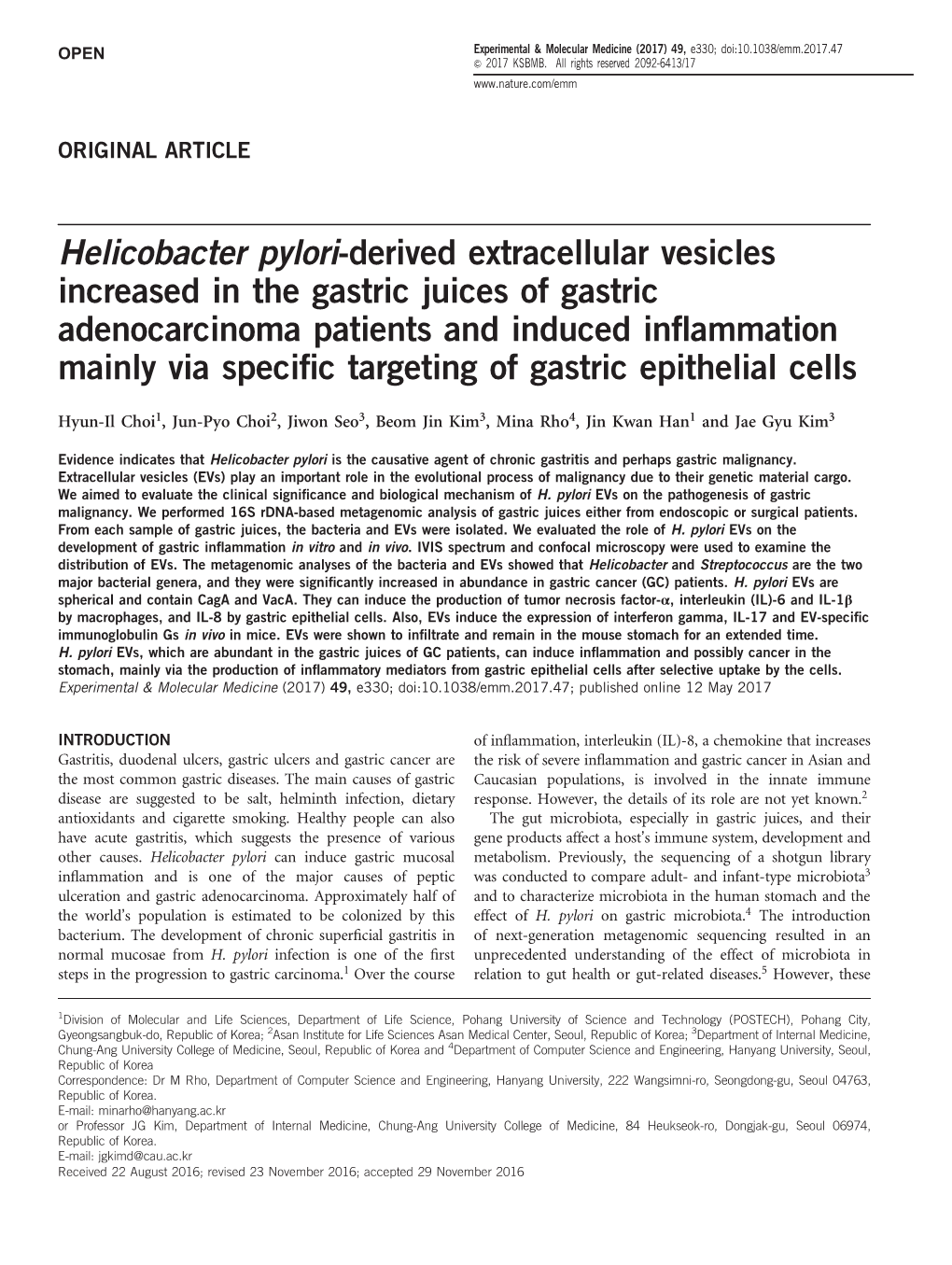 Helicobacter Pylori-Derived Extracellular Vesicles Increased In