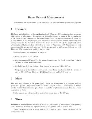 Basic Units of Measurement 1 Distance 2 Mass 3 Time