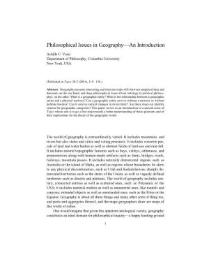 Philosophical Issues in Geography—An Introduction