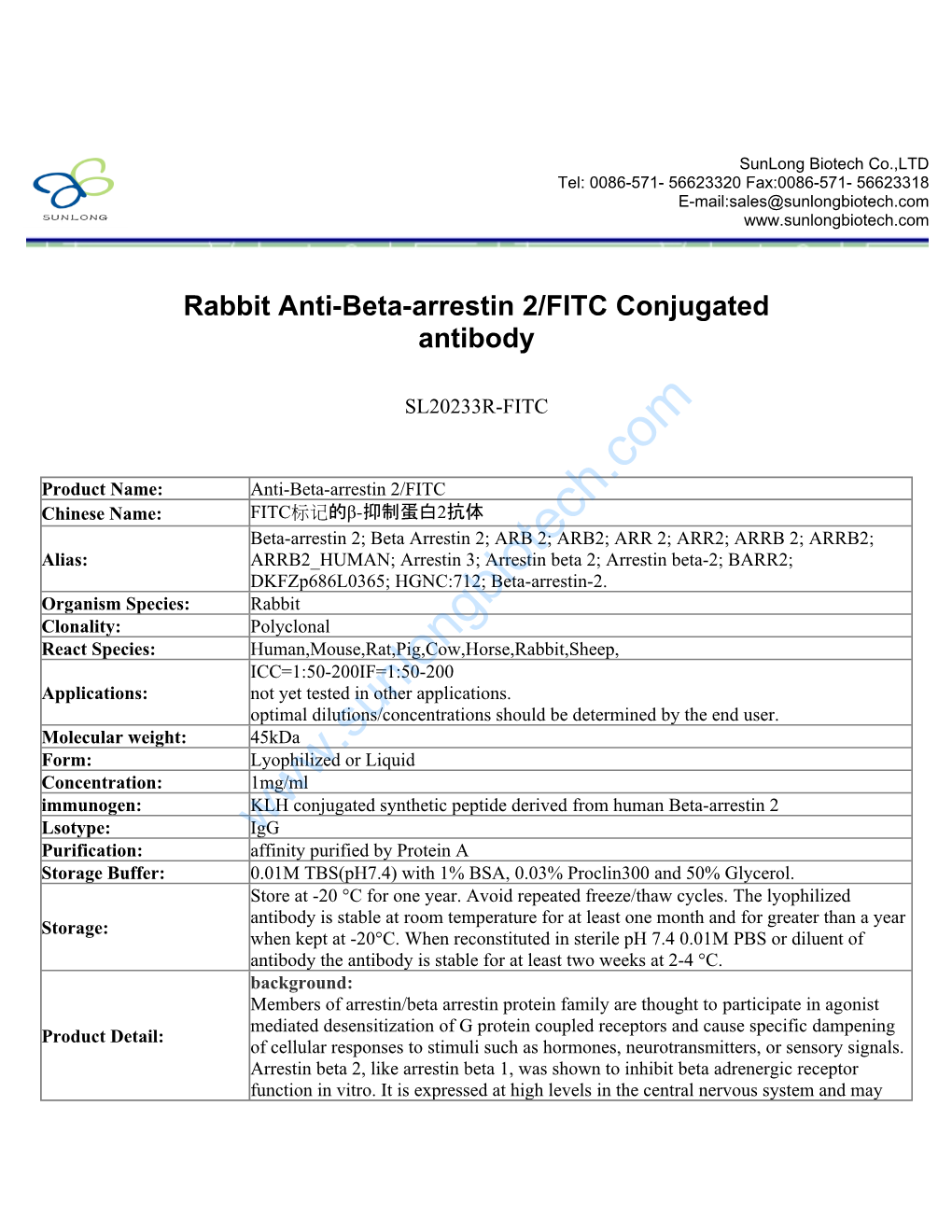 Rabbit Anti-Beta-Arrestin 2/FITC Conjugated Antibody-SL20233R