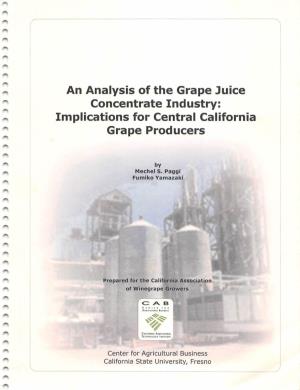 An Analysis of the Grape Juice Concentrate Industry: Implications for Central California Grape Producers