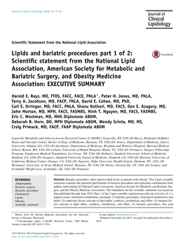 Lipids and Bariatric Procedures Part 1 of 2: Scientific Statement from The