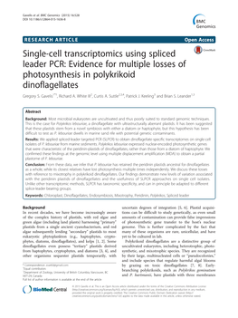 Single-Cell Transcriptomics Using Spliced Leader PCR: Evidence for Multiple Losses of Photosynthesis in Polykrikoid Dinoflagellates Gregory S