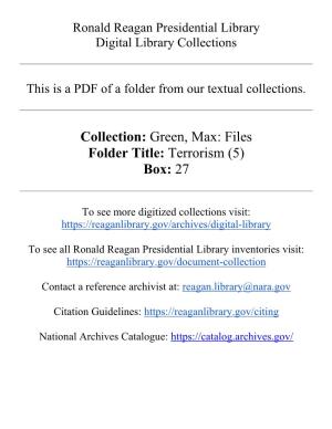 Collection: Green, Max: Files Folder Title: Terrorism (5) Box: 27