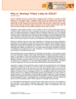 Akshaya Tritiya’ a Day for GOLD? by R Ām Lingam