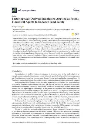 Bacteriophage-Derived Endolysins Applied As Potent Biocontrol Agents to Enhance Food Safety