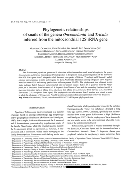 Phylogenetic Relationships of Snails of the Genera Oncomelania and Tricula Inferred from the Mitochondrial 12S Rrna Gene
