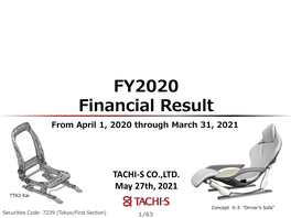 FY2020 Financial Result from April 1, 2020 Through March 31, 2021