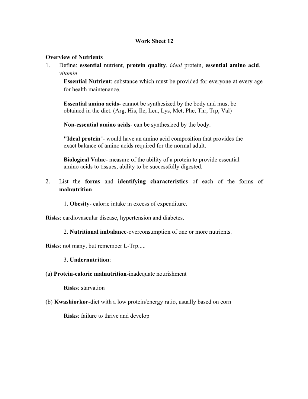 Overview of Nutrients