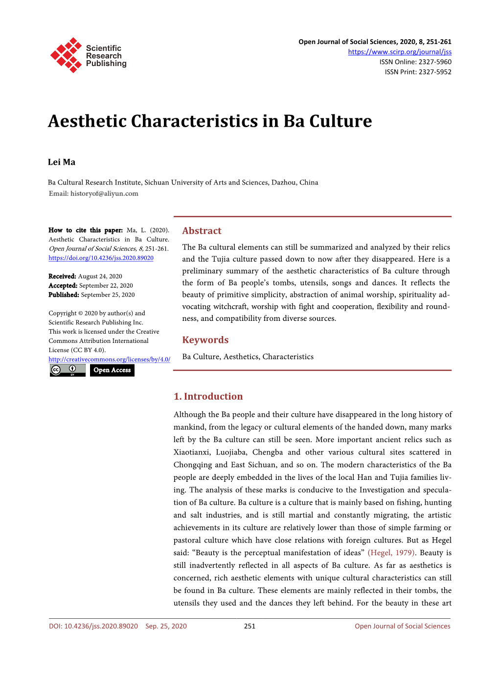 Aesthetic Characteristics in Ba Culture