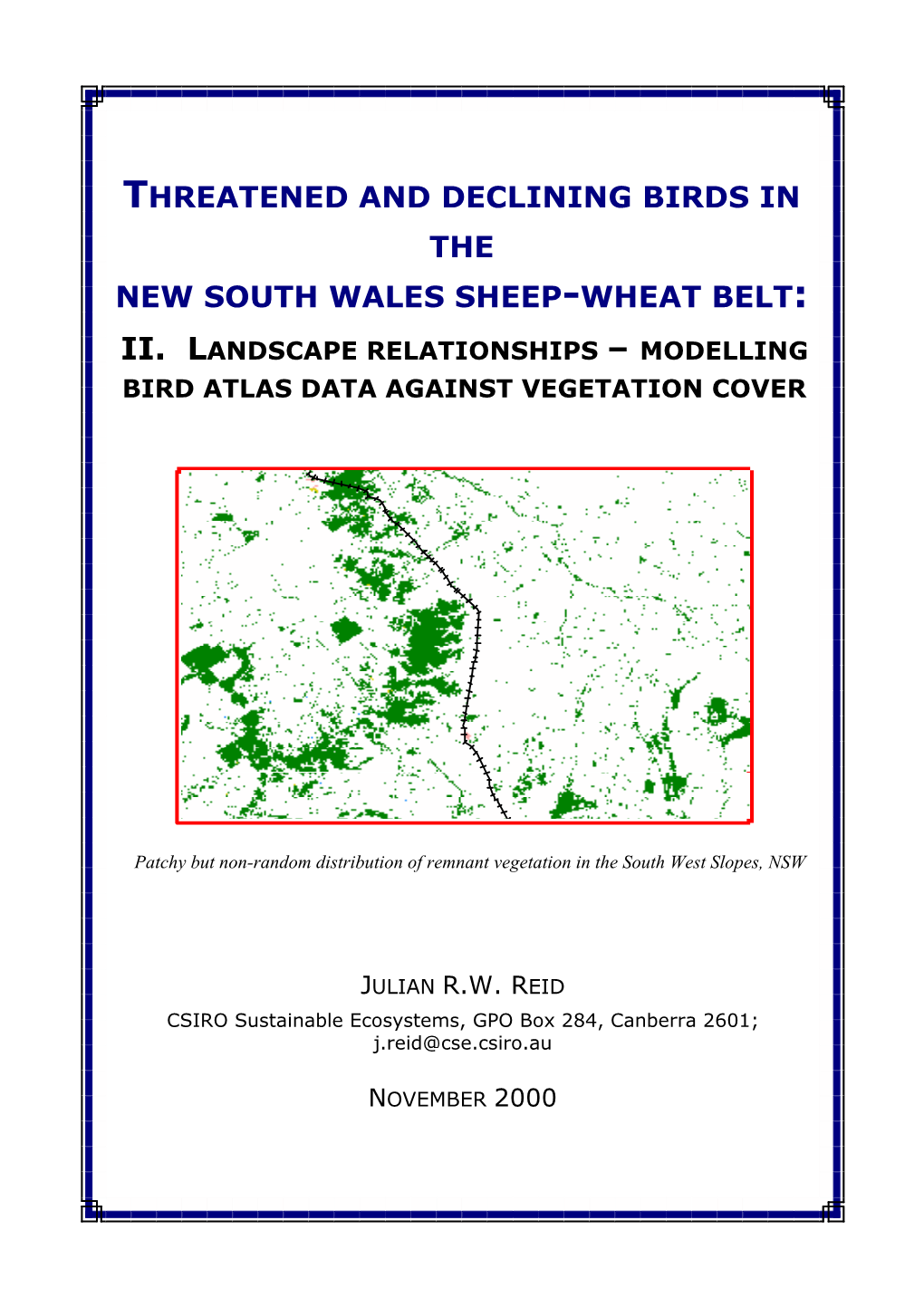 Threatened and Declining Birds in the New South Wales Sheep-Wheat Belt: Ii