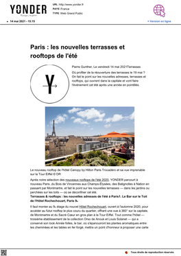 Paris : Les Nouvelles Terrasses Et Rooftops De L'été