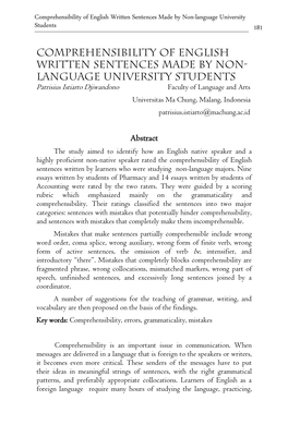 Comprehensibility of English Written Sentences Made by Non-Language University Students 181